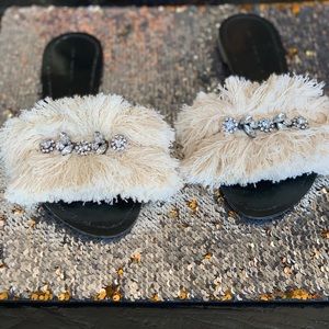 Zara fringe and embellished sandal slides size 40